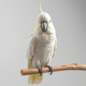 Cockatoos perched on branch, including umbrella, moluccan, and palm cockatoo birds, healthy and socialized